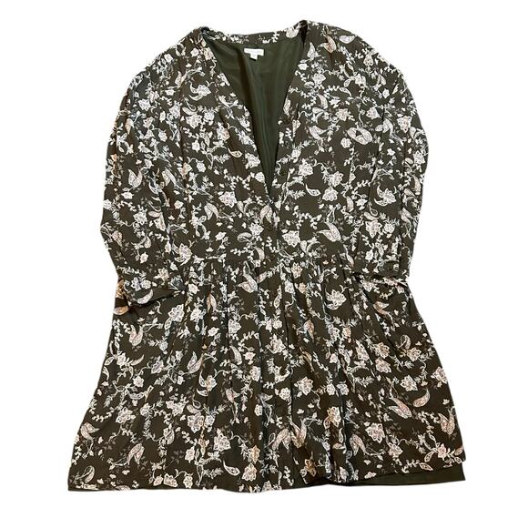 Garnet Hill Green Drop Waist Shirtdress 16 Boho Cottage Floral Viscose Crepe - Picture 2 of 6